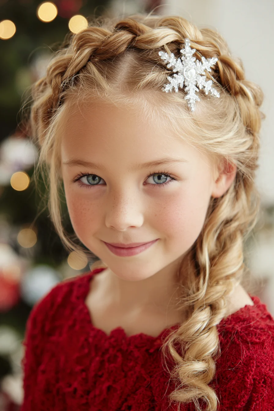Braided Halo to Romantic Side Fishtail with Snowflake Accent