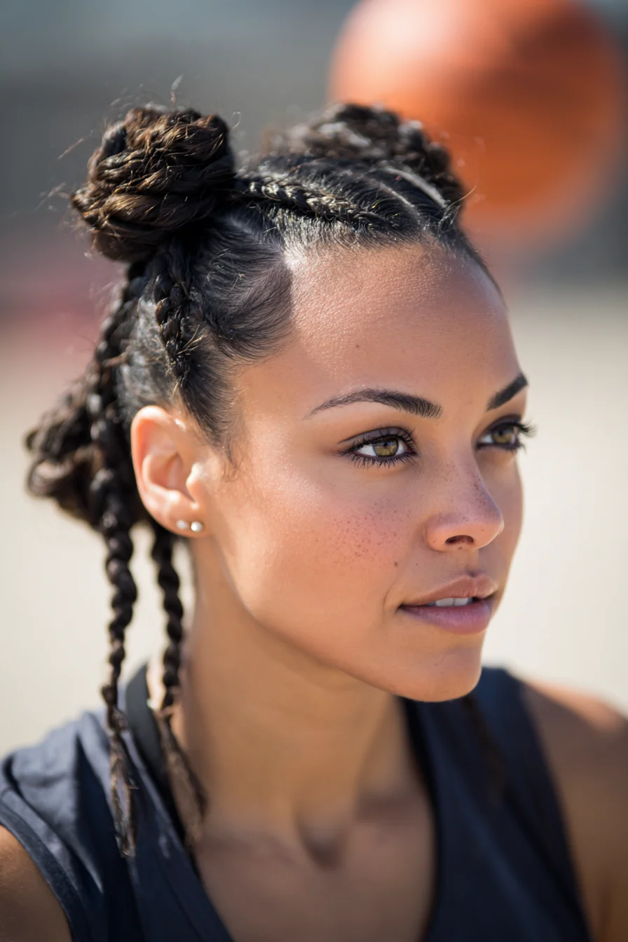 Braided Space Buns with Cornrows — Protective Style for Curly & Coily Hair