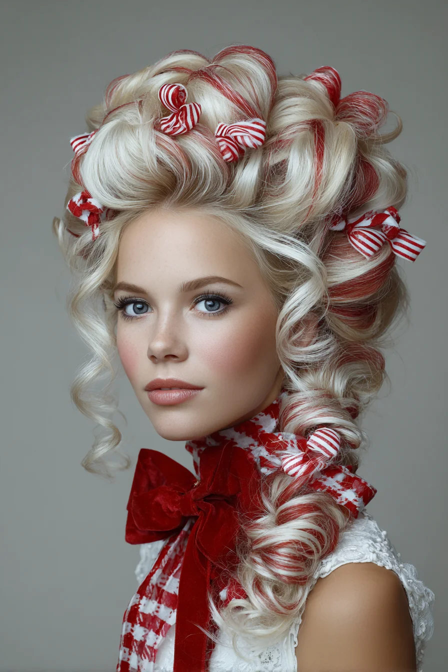 Candy-Striped Ribbon Curls - Blonde Voluminous Retro Updo