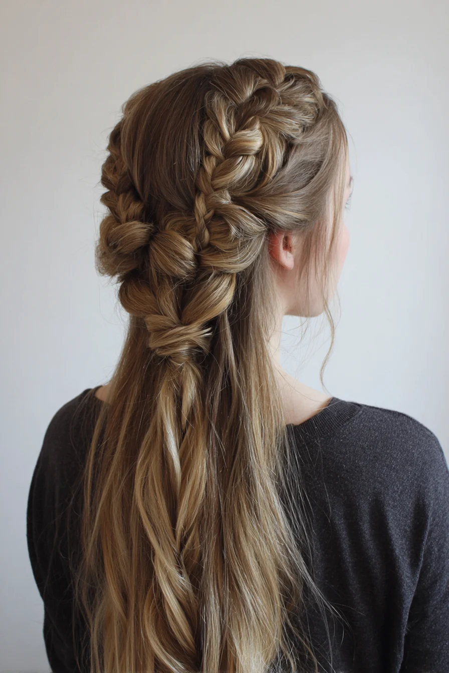 Cascading Double Dutch Crown with Twisted Half‑Up Braid