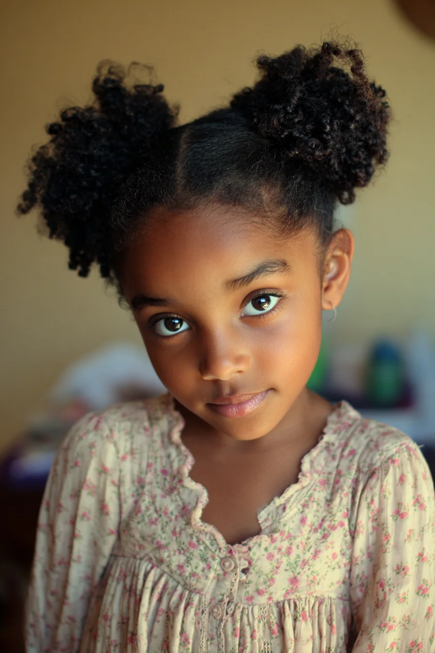 Center-Part Double Puffy Buns for Natural 3C–4C Hair