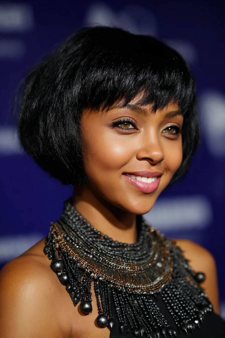 Chin-Length Textured Bob with Soft Blunt Fringe