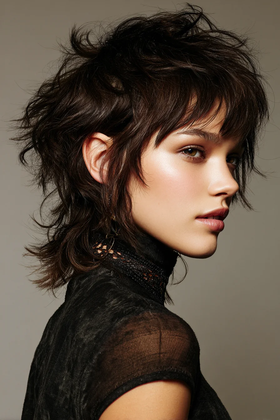 Choppy Textured Shag Mullet with Short Fringe – Modern Edgy Layers