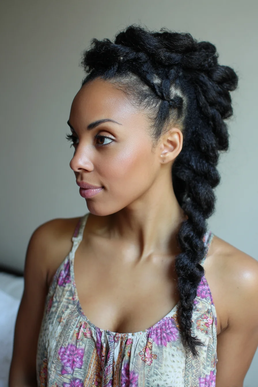Chunky Twists into Side Rope Braid — Natural, Coily & Thick Hair