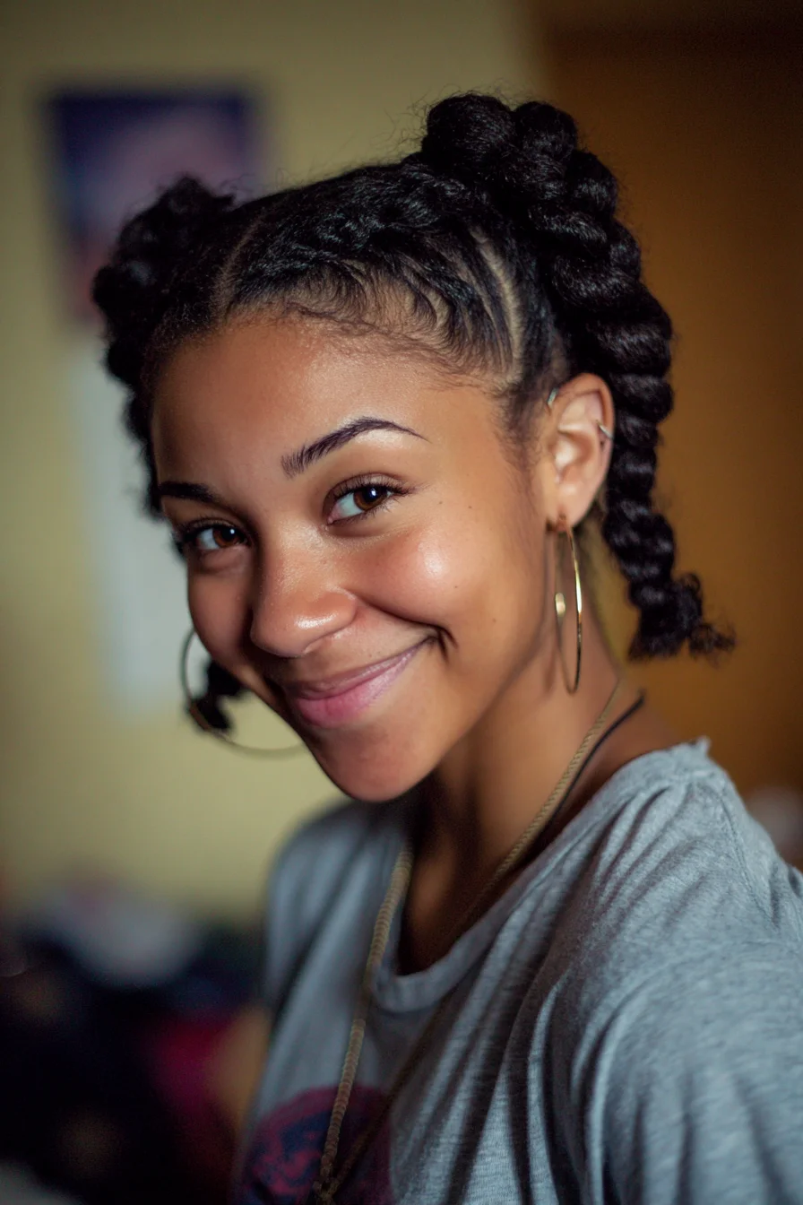 Chunky Two-Strand Twists into Mini Buns — Protective Style for Natural Hair