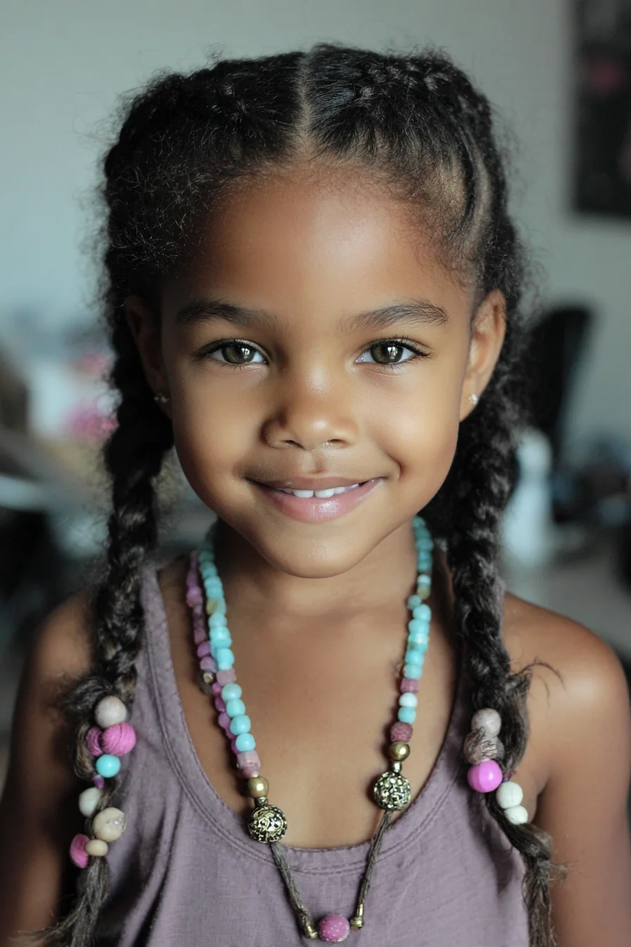 Classic Two Cornrows with Beaded Braided Ends — Protective Style for Textured Hair