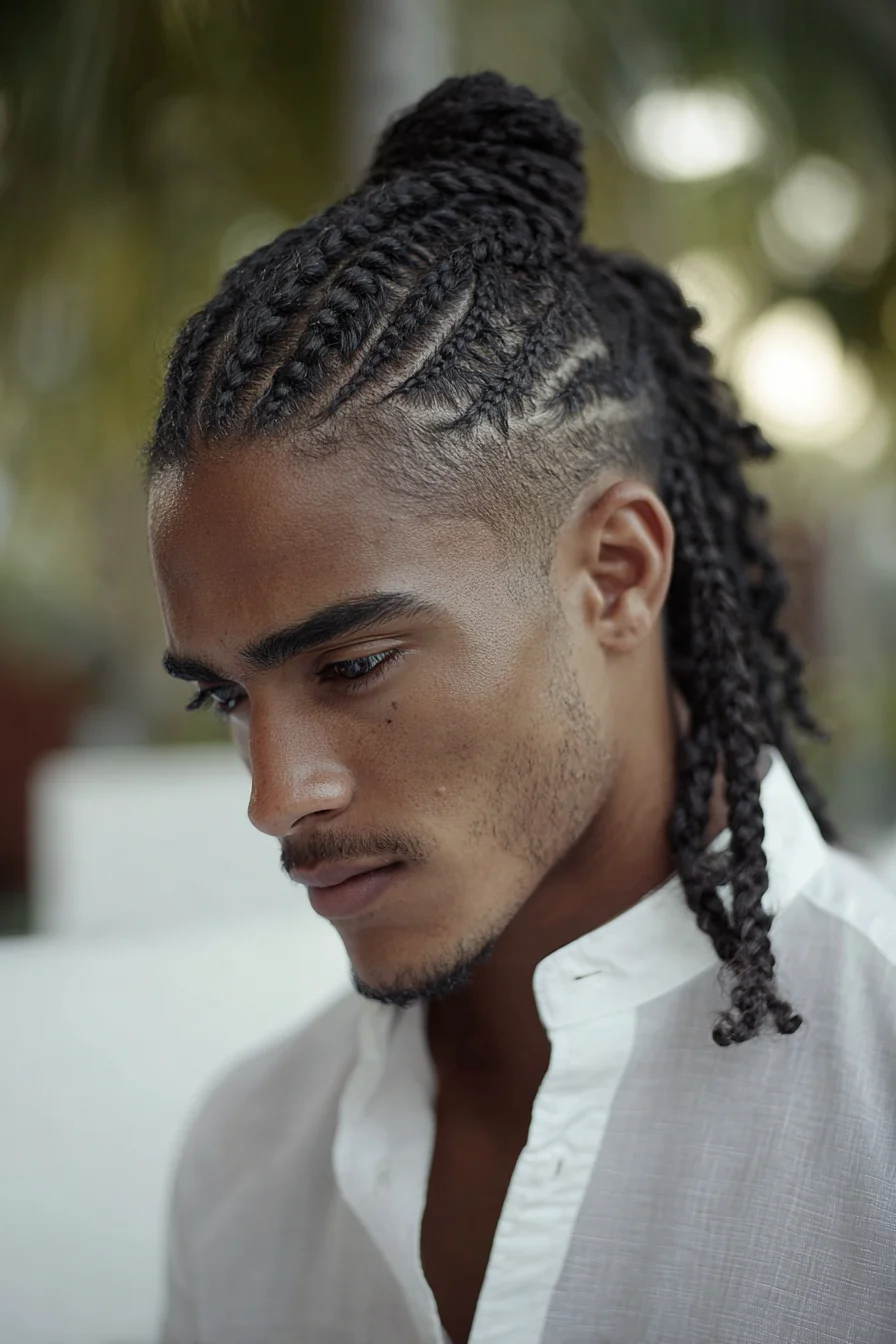 Cornrow Braids into Top Knot with Tapered Fade