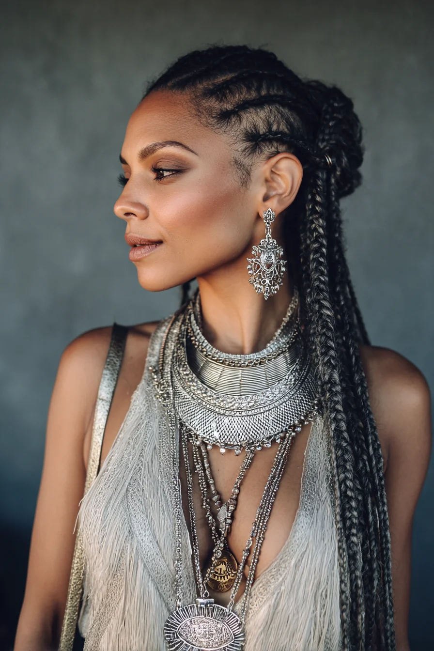 Cornrow Crown into Long Feed‑In Braids — Protective Natural Braided Style