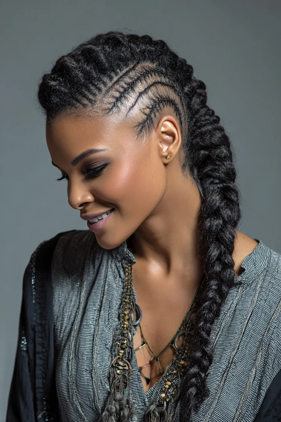 Cornrow-Fed Mohawk Braid — Thick Goddess Braid for Textured Hair