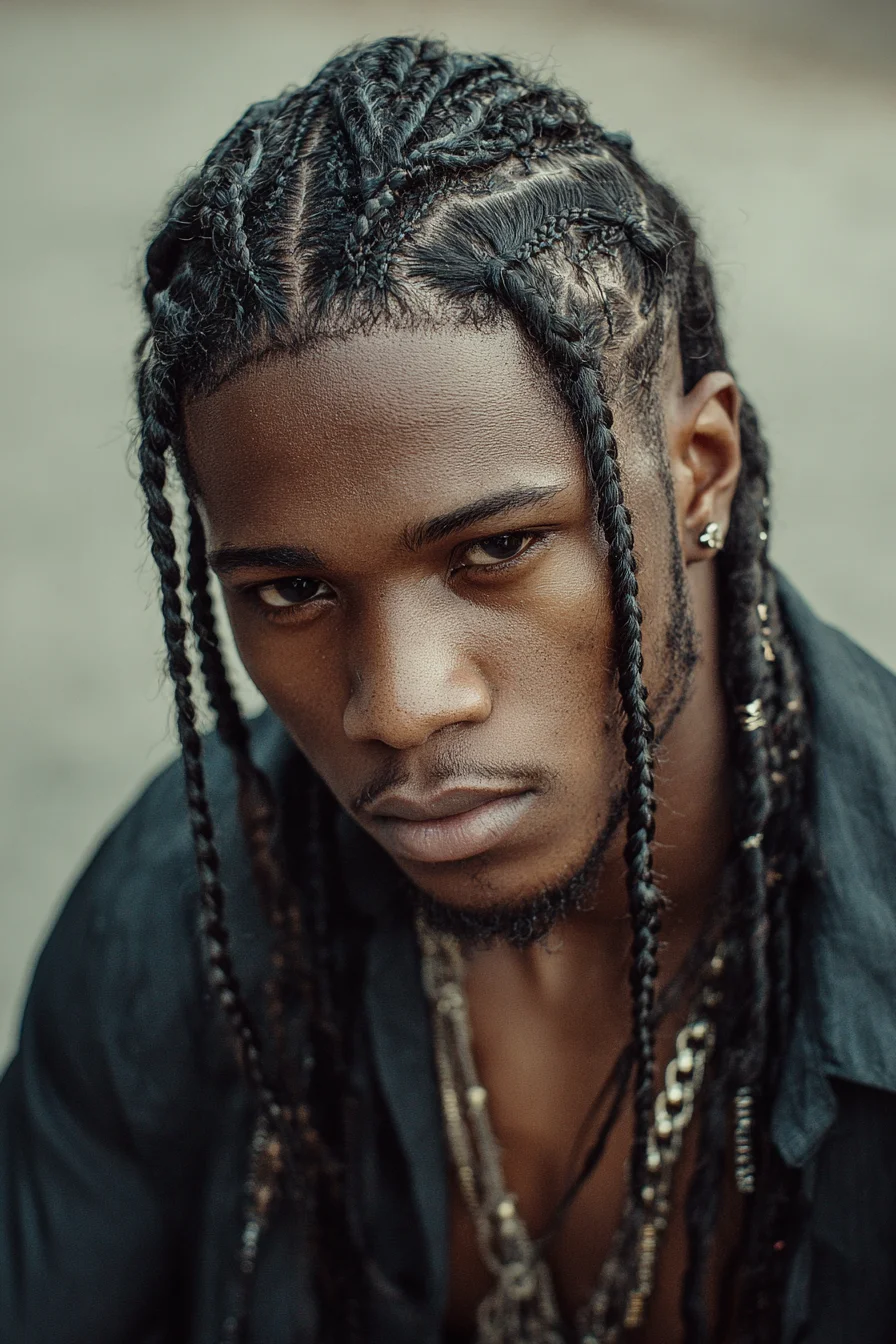 Cornrow Feed‑In to Long Individual Braids — Men’s Protective Braided Style