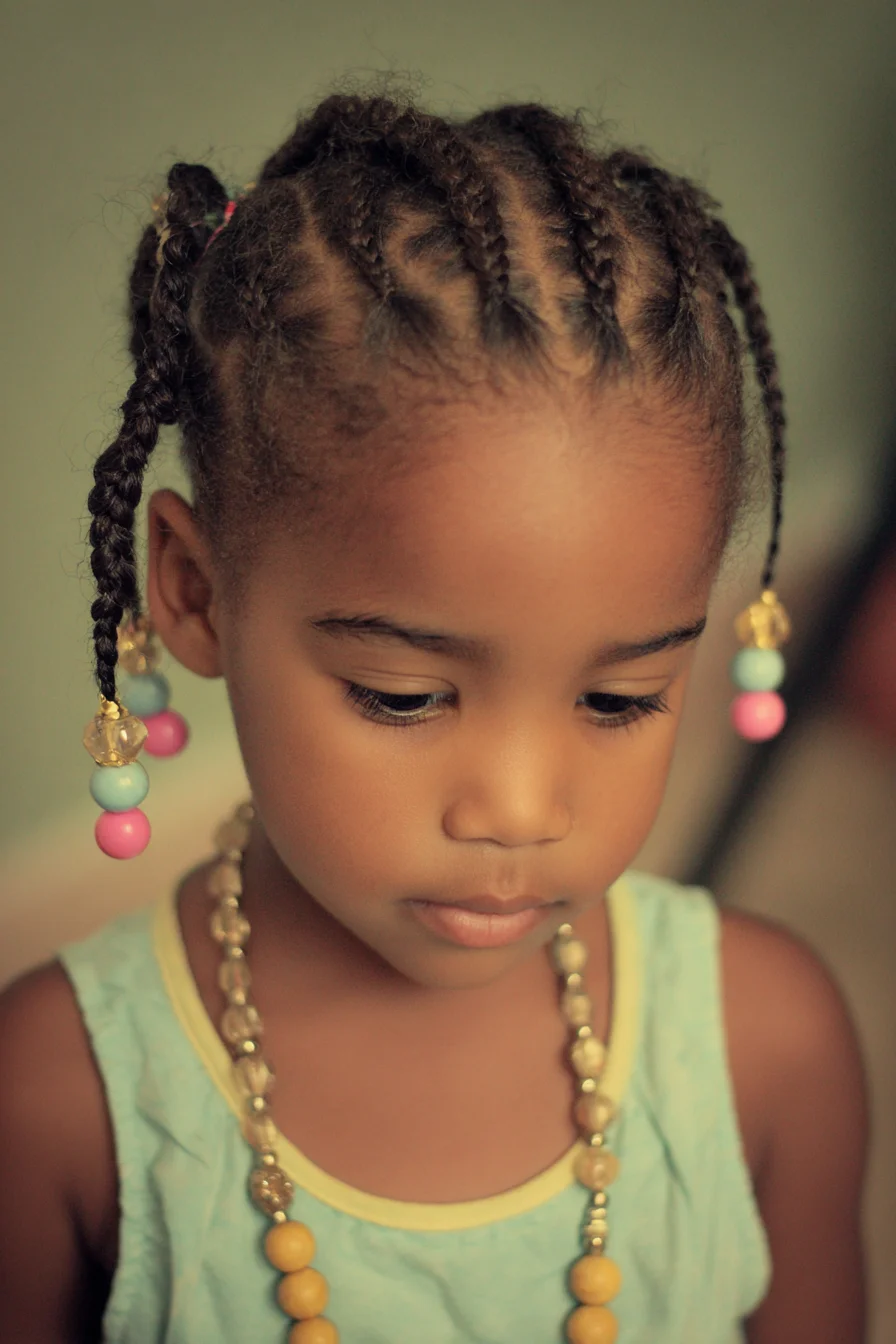 Cornrow Pigtail Braids with Beads — Protective Style for Natural Hair