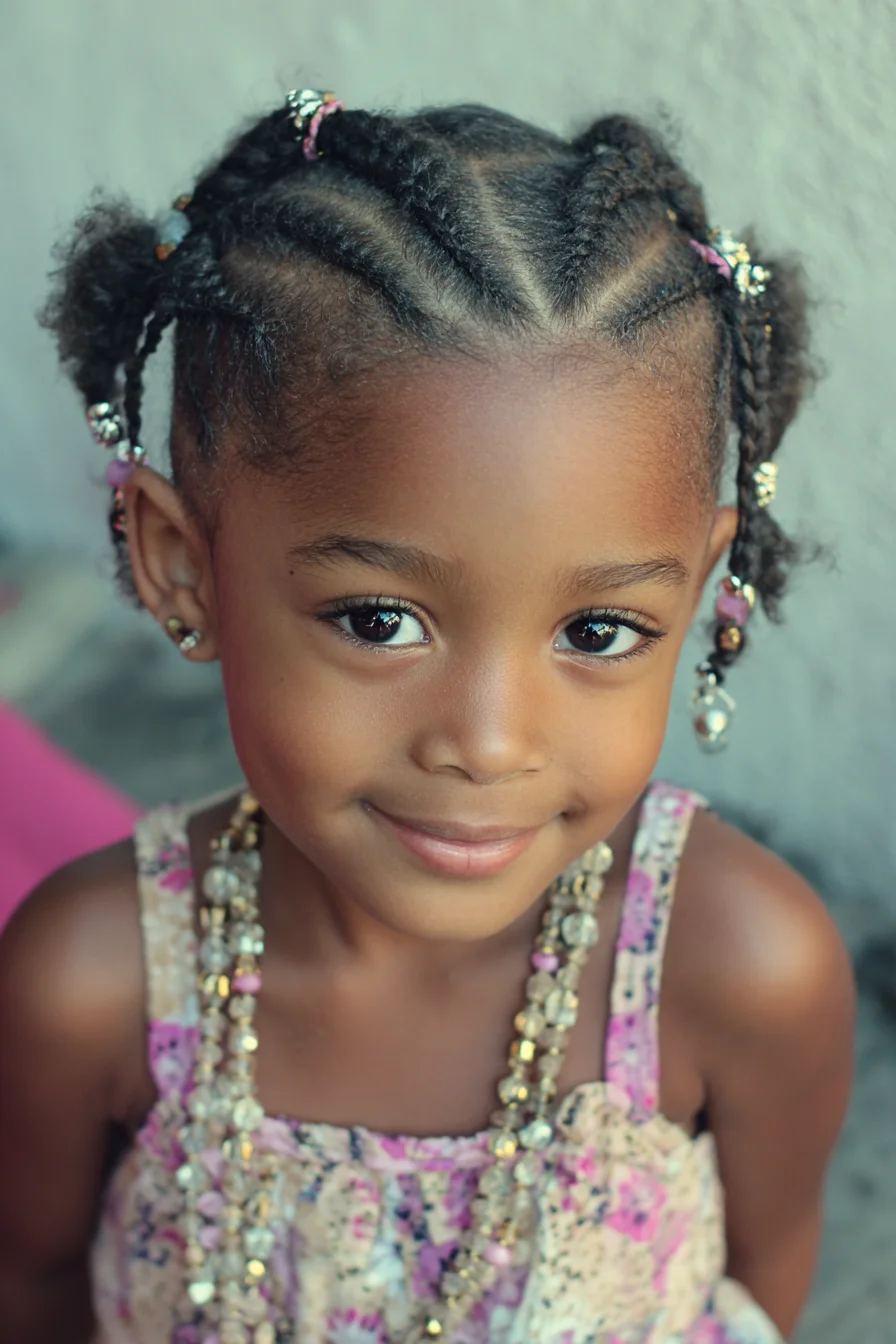 Cornrow Puffs with Beads — Flat Braids into Mini Pigtails for Natural Hair