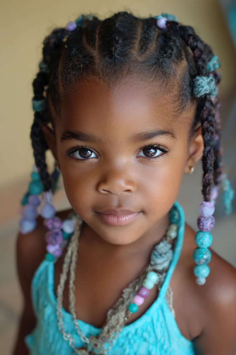 Cornrow Rooted Braids with Beads and Yarn Wraps — Protective Kids’ Style
