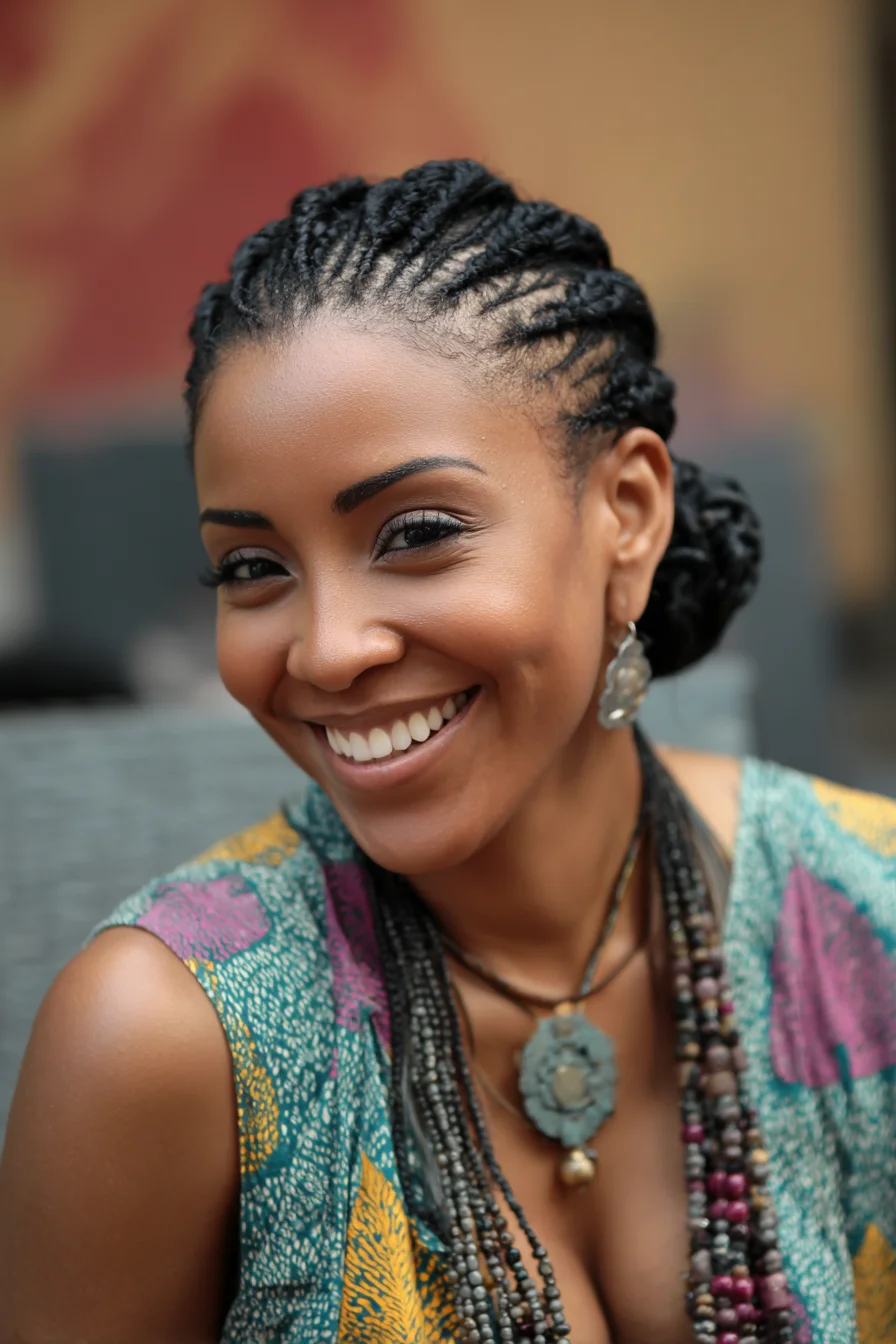 Cornrow Updo with Low Twisted Bun — Protective Braided Style