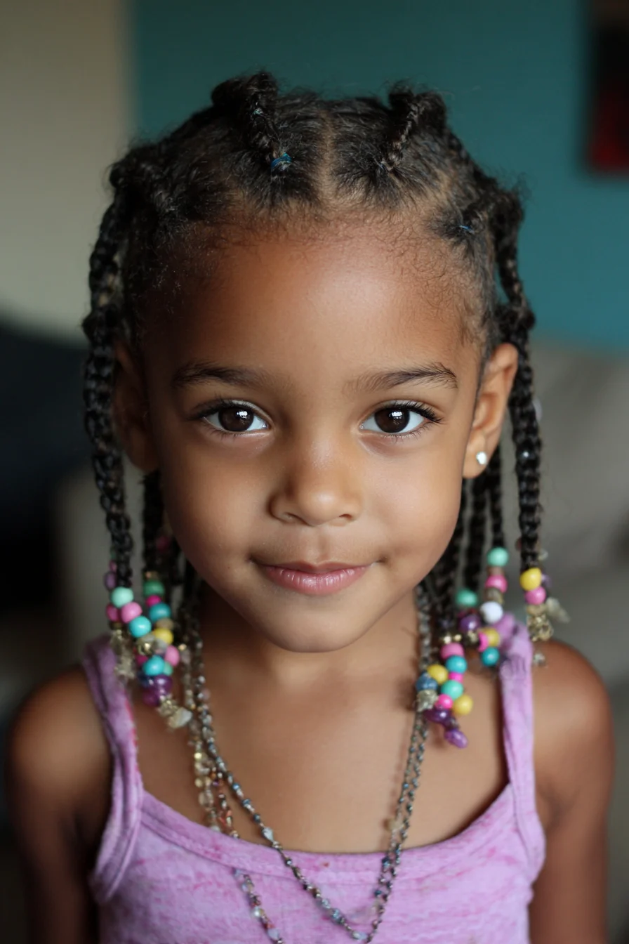 Cornrowed Box Braids with Colorful Beaded Ends — Kids Protective Style