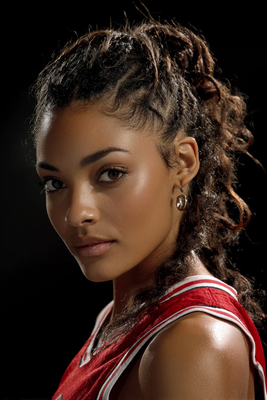 Cornrowed High Ponytail with Textured Curls and Laid Baby Hairs