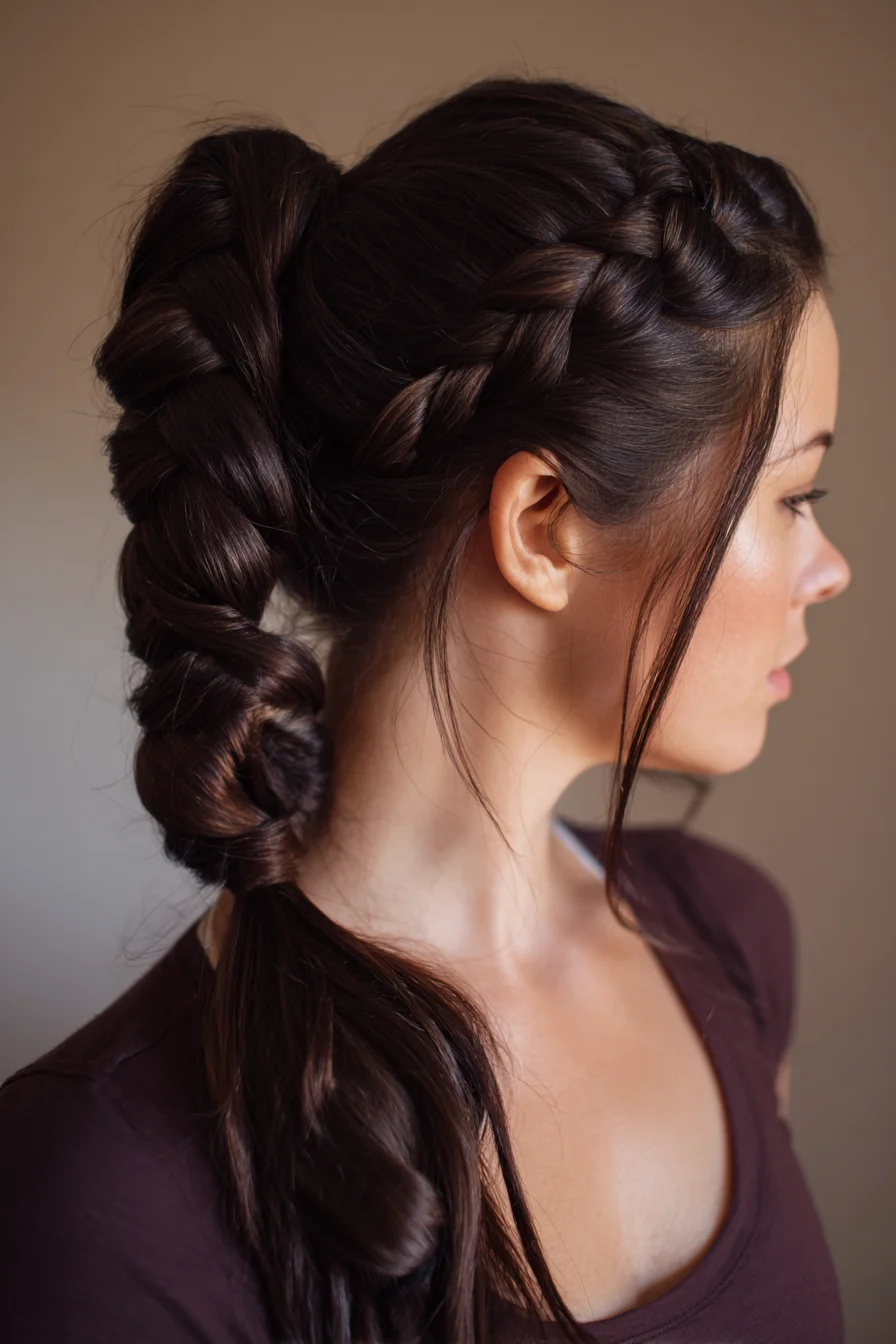Crown Dutch Braid into Chunky Rope Ponytail — Voluminous Braided Pony