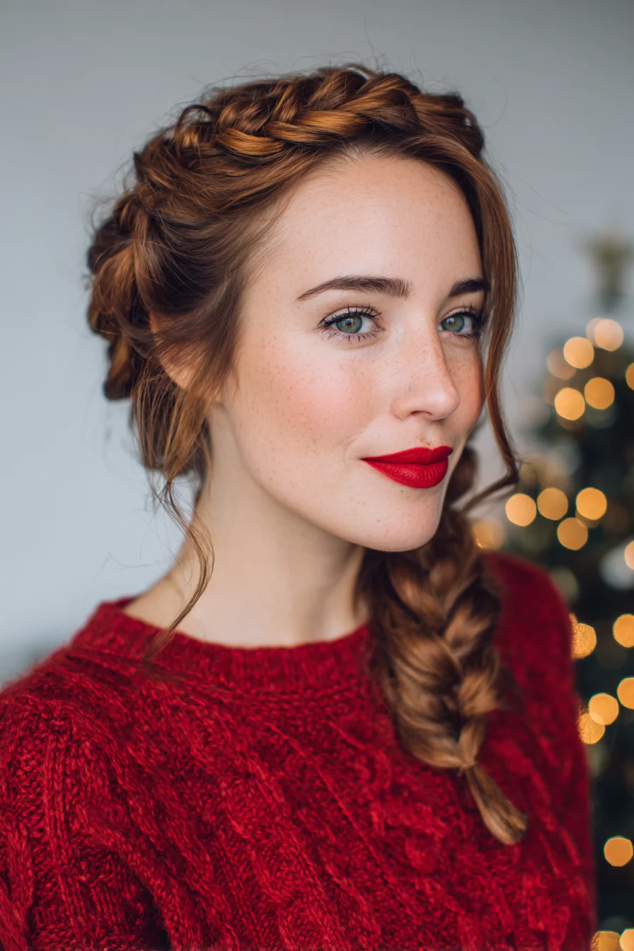 Crown Dutch-to-Fishtail Side Braid with Soft Face‑Framing Tendrils