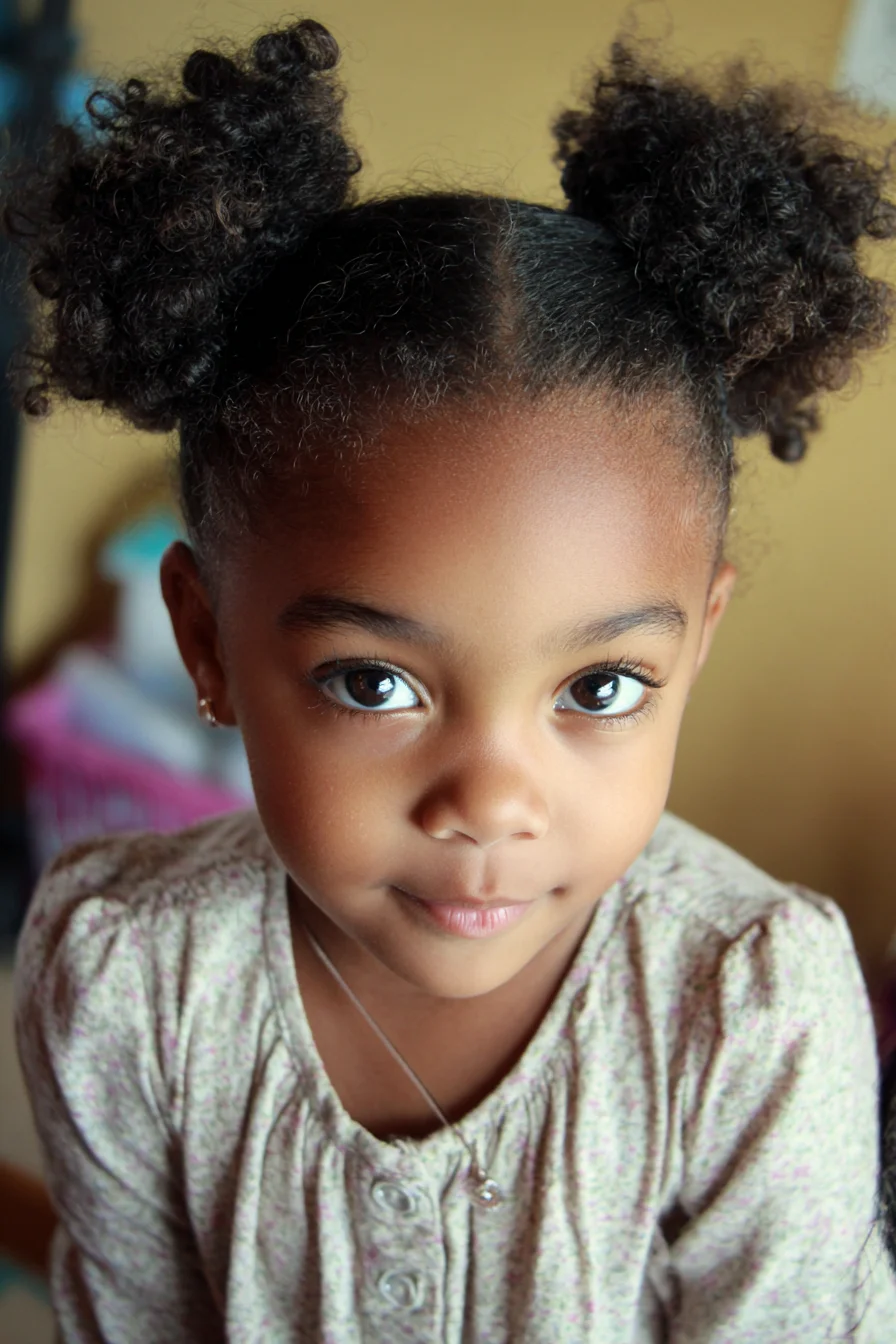 Curly Double Puff Space Buns — High Center-Part Puffs for Natural Curls