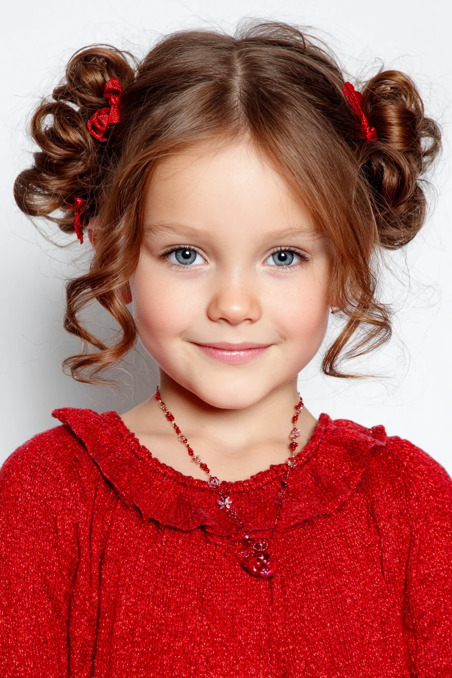 Curly Double Space Buns with Ribbon Accents — Kids Party Hairstyle