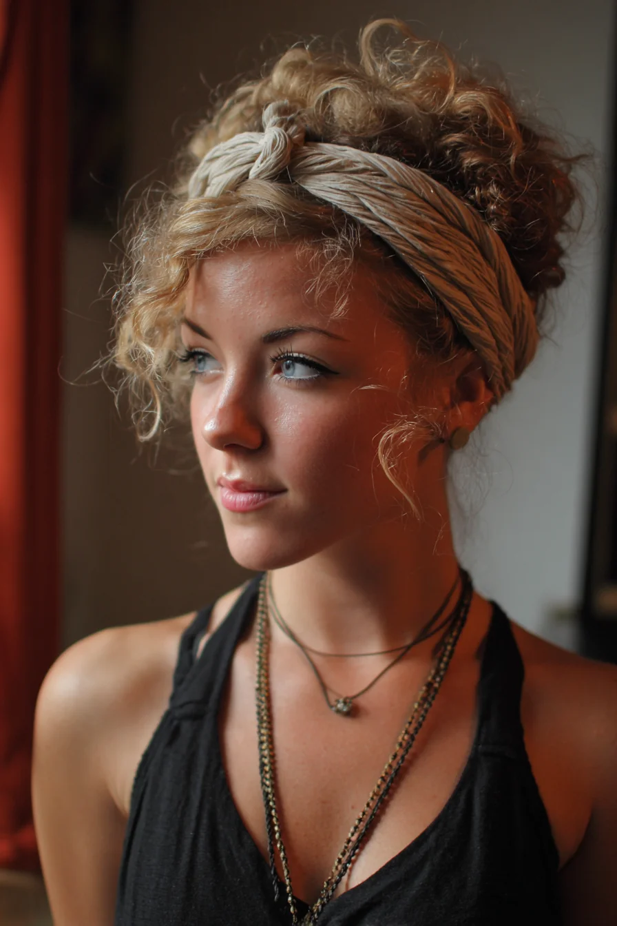 Curly High Bun with Knotted Scarf — Textured Updo for Wavy & Curly Hair