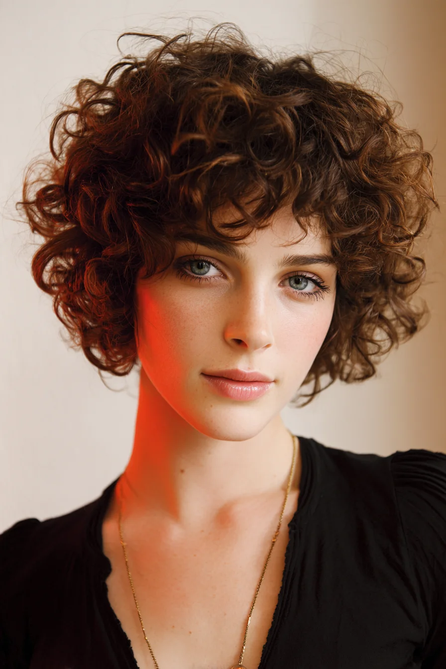 Curly Textured Short Bob with Soft Micro-Bangs