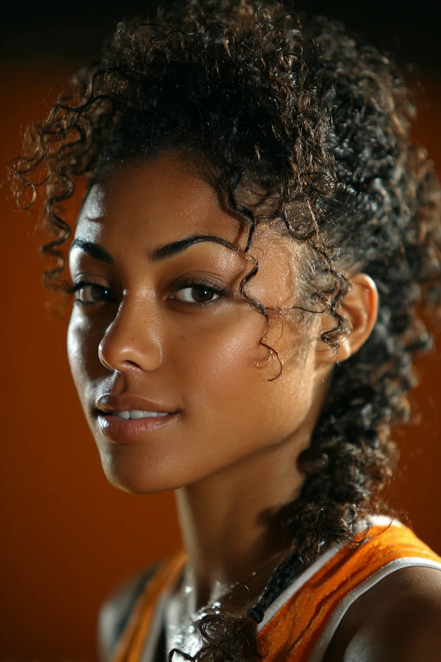 Defined Curly Low Braid with Face‑Framing Coils