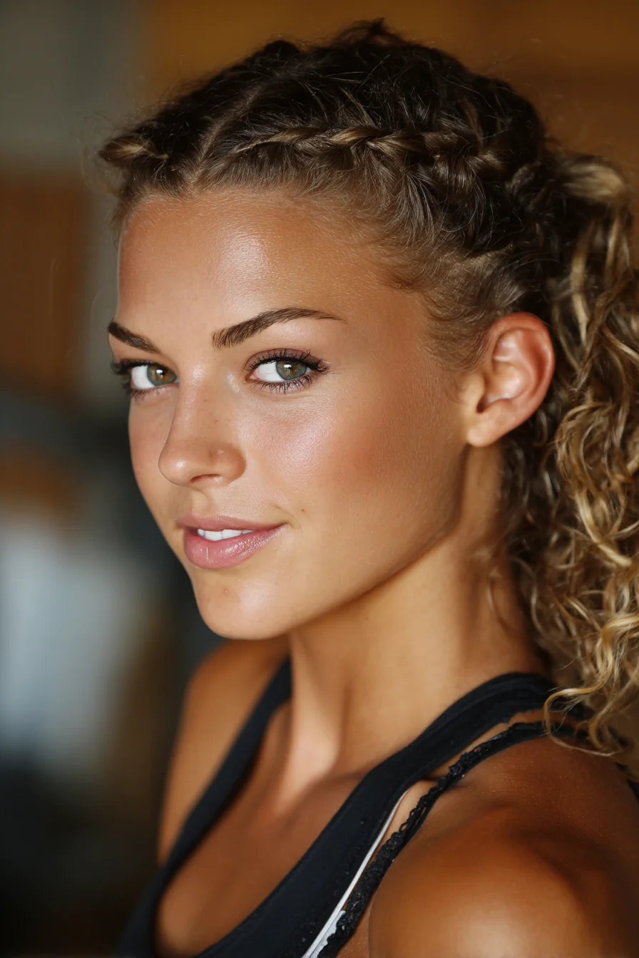 Double Cornrow Braids into Curly High Ponytail — Sporty Braided Upstyle