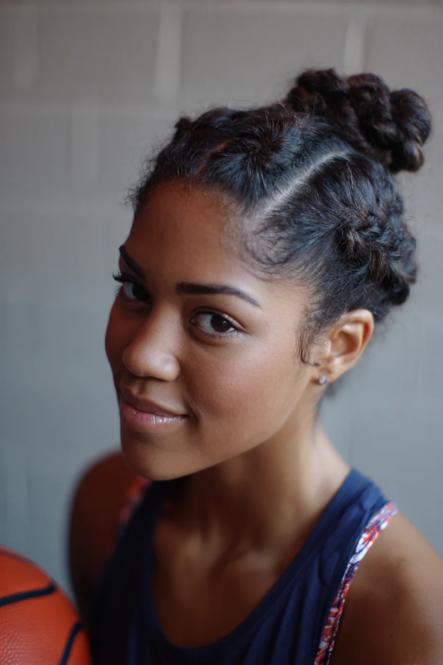 Double Cornrows to Braided High Buns — Protective Sporty Style