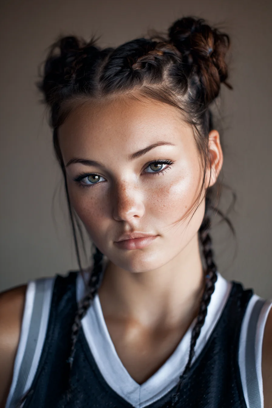 Double Dutch Braids into High Textured Buns with Face‑Framing Braids