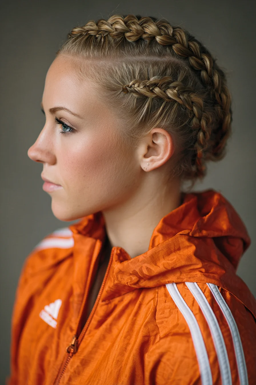 Double Dutch Braids into Low Braided Bun — Sporty Cornrow Style