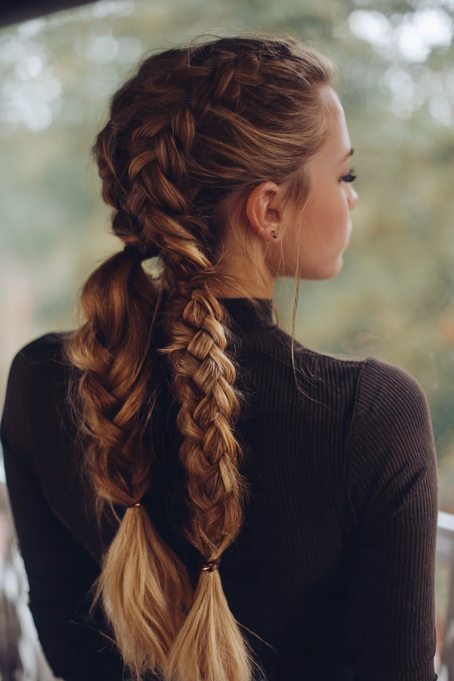 Double Dutch Braids Into Low Braided Ponytails — Textured, Everyday Look
