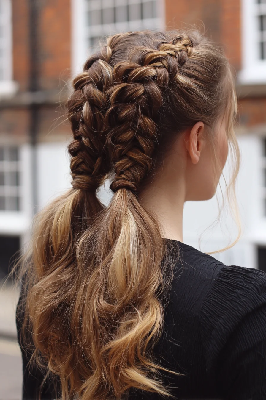 Double Dutch Braids into Low Ponytails with Textured Waves