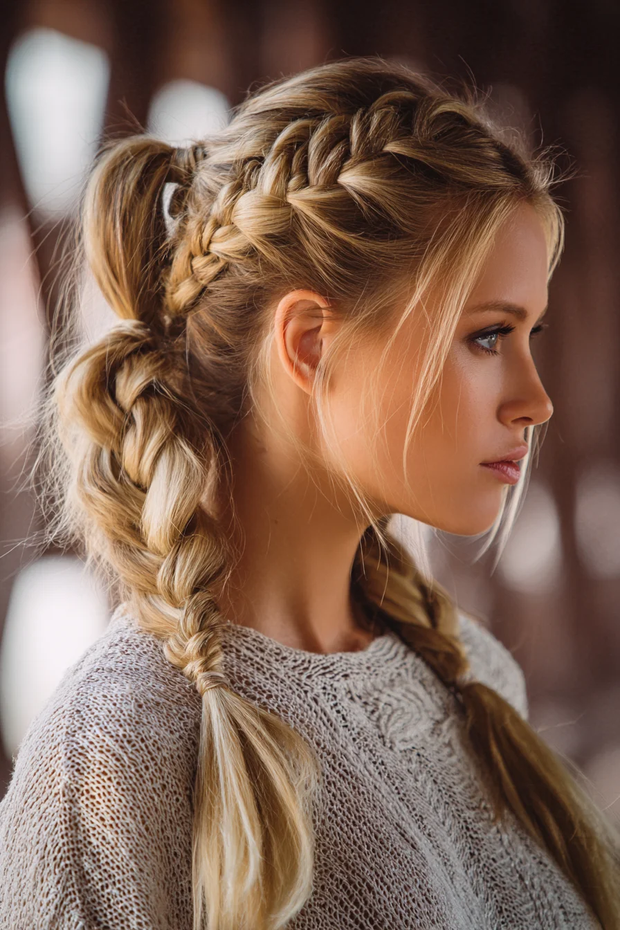 Double Dutch Braids into Textured Low Braided Pigtails