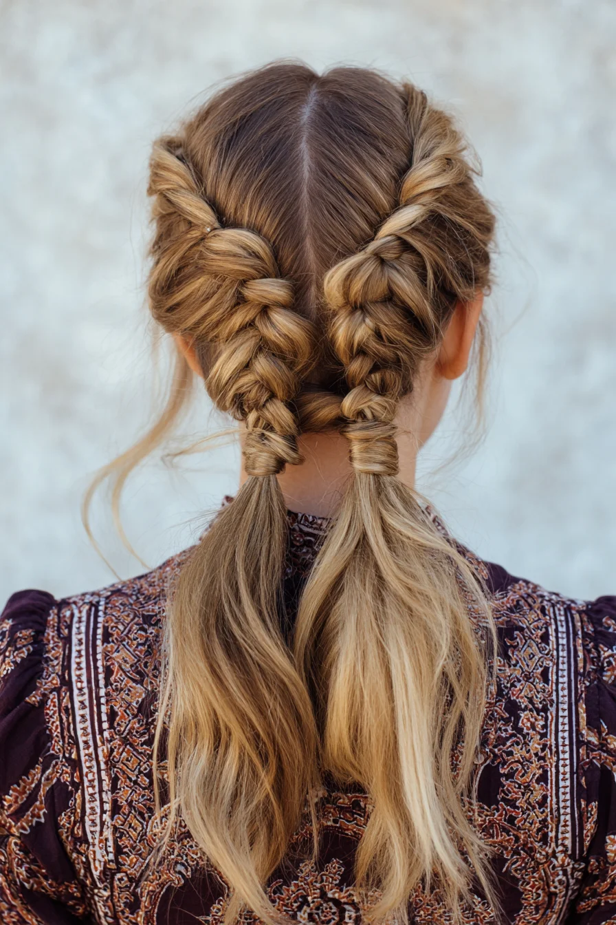 Double Dutch Braids to Low Wrapped Pigtails — Textured Braided Look