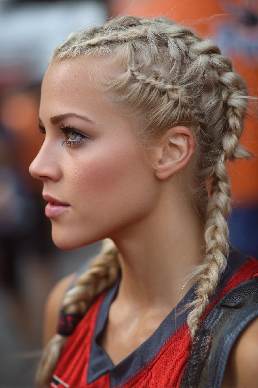 Double Dutch Braids with Accent Mini-Braids — Sleek Sporty Braided Updo