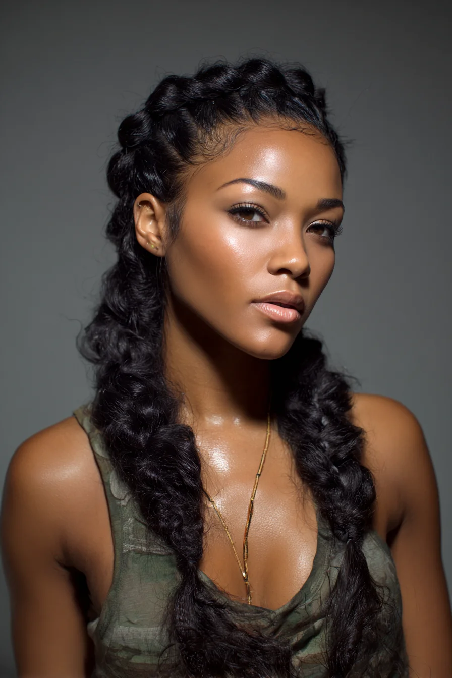 Double Dutch Braids with Soft Pulled Texture for Thick or Curly Hair