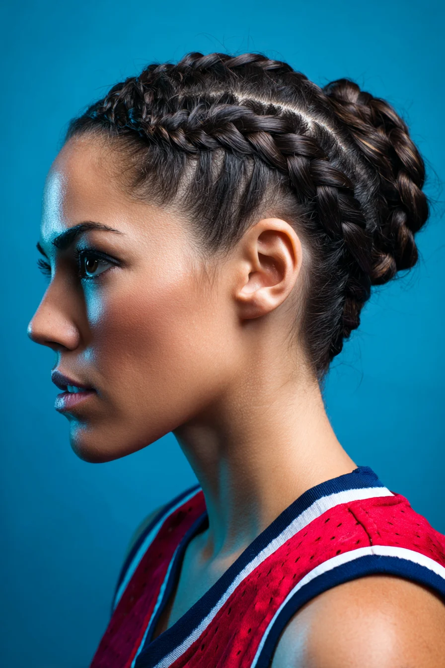 Double Dutch/Cornrow Braids Gathered into a Sleek Braided Bun