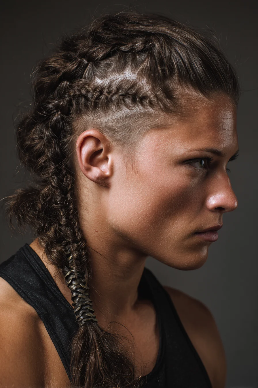 Double Dutch Cornrows with Undercut and Wrapped Fishtail Braid