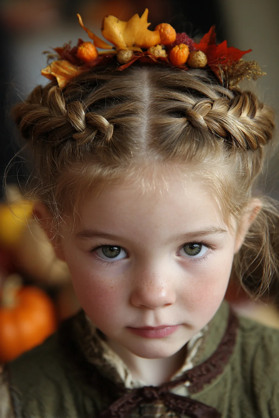 Double Dutch Crown Braids with Autumn Floral Halo