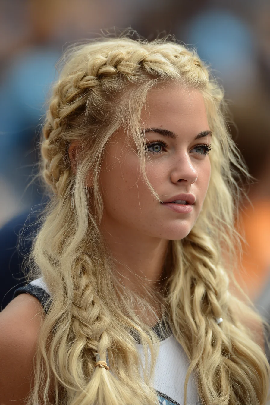 Double Dutch Crown Braids with Loose Beachy Waves