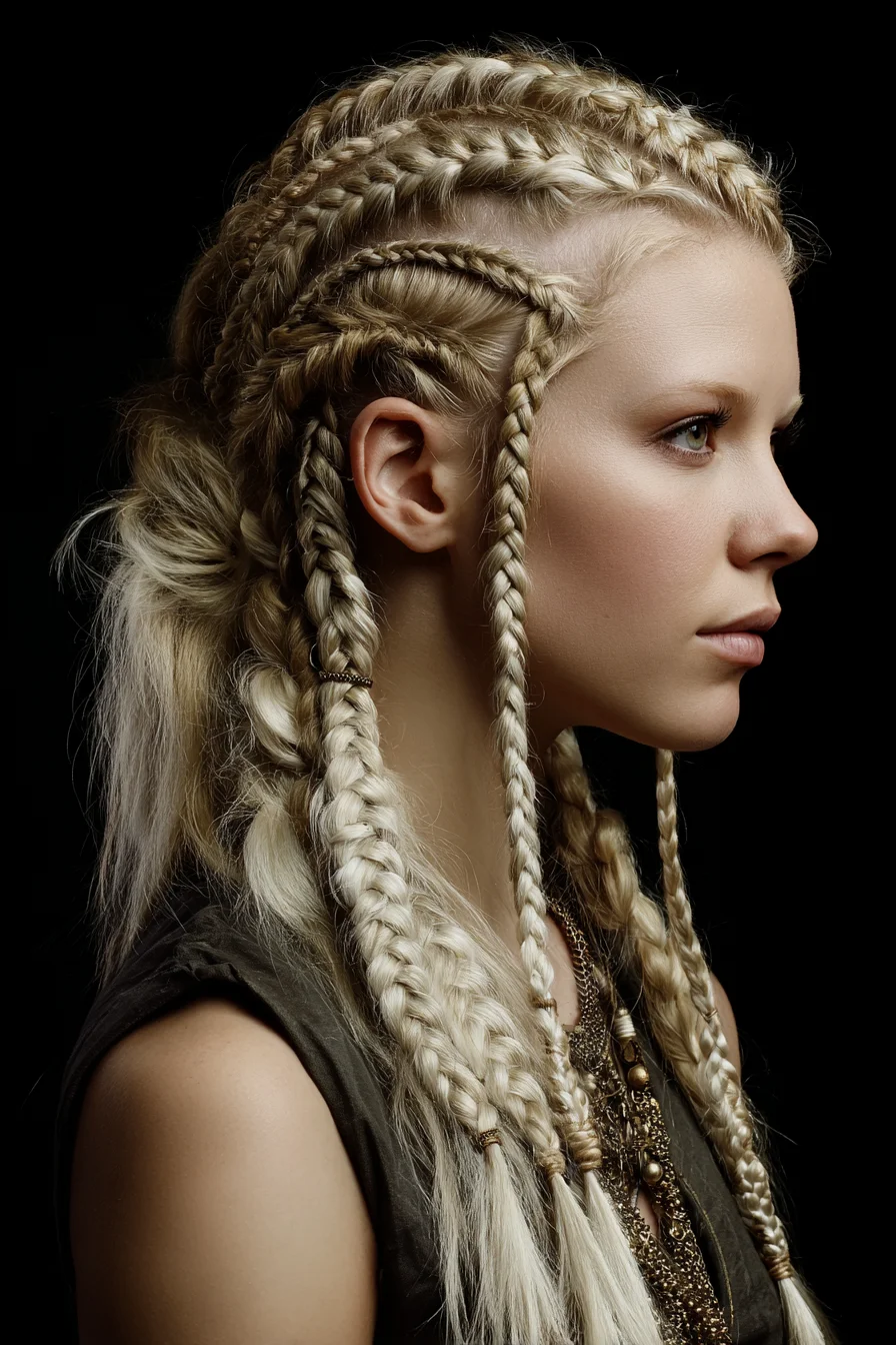 Dutch Cornrows & Mixed-Size Box Braids with Low Braided Ponytail