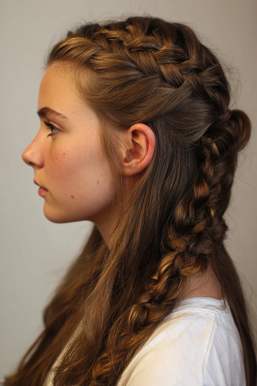 Dutch Crown to Loose Textured Side Braid — Half‑Up Boho Braid