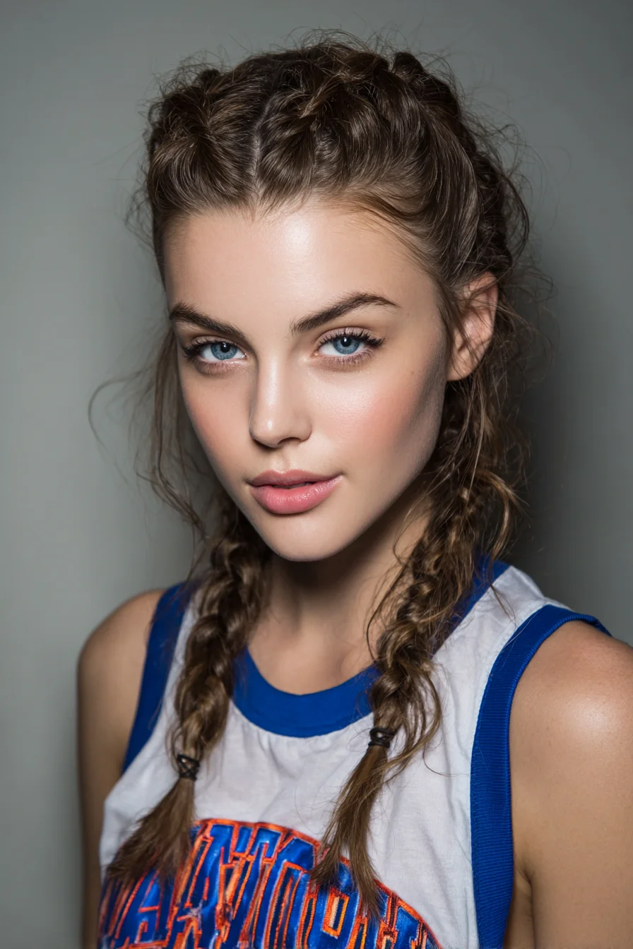 Dutch Double Braids with Loose Face‑Framing Texture