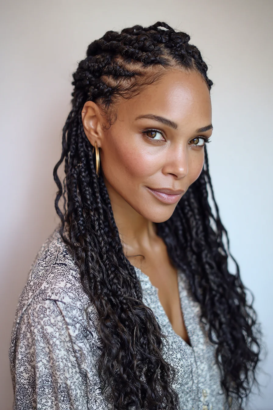 Feed‑in Cornrow Braids with Textured Loose Ends