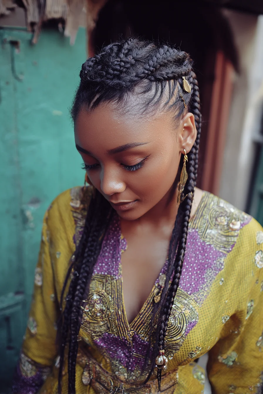 Feed-In Cornrow Crown with Long Box Braids — Protective Braided Style