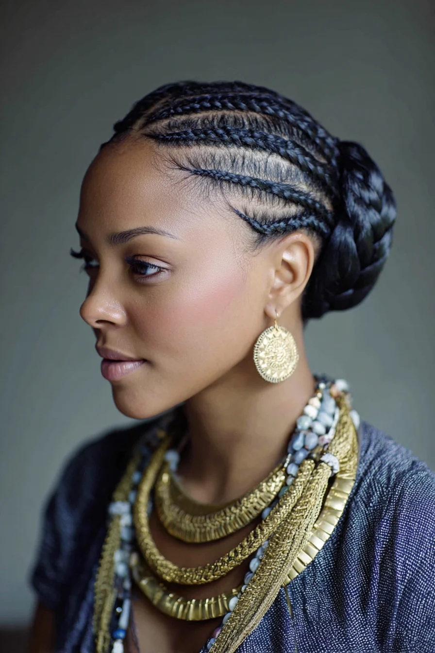 Feed-In Cornrows into Low Braided Bun — Protective Style for Natural Hair
