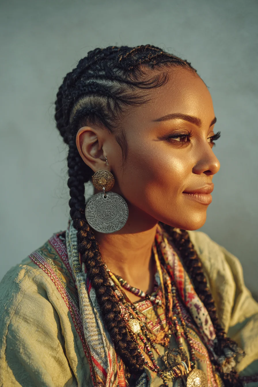 Feed-In Cornrows with Long Braids — Protective Braided Hairstyle