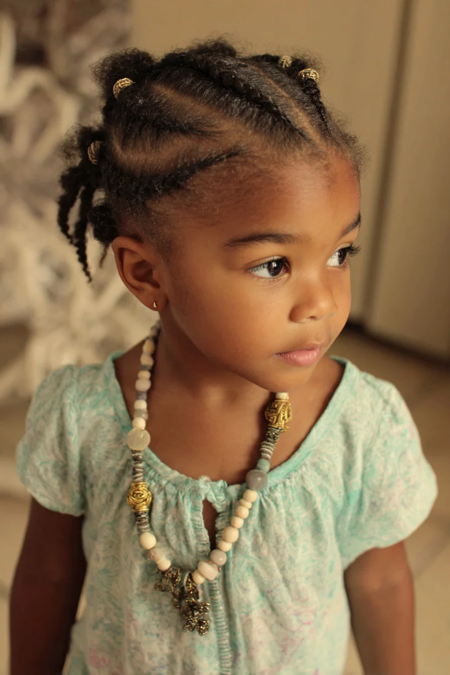 Flat-Twist Cornrows with Gold Cuffs and Mini Twists — Protective Style for Natural Hair