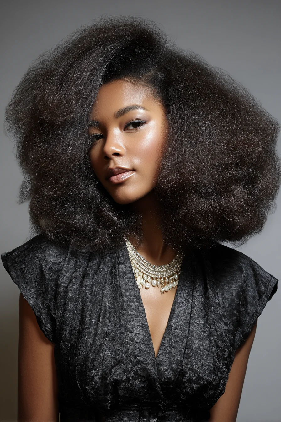 Full-Volume Natural Blowout Afro for Thick Curly and Kinky Hair
